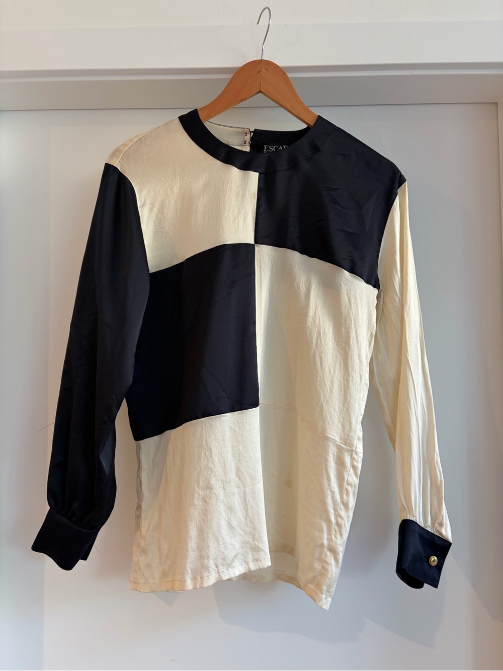 Vintage ESCADA Maratha Ley Silk Colorblock Long-Sleeve Blouse size 34/2